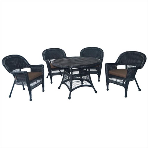 Propation 5 Piece Black Wicker Dining Set - Brown Cushions PR331888